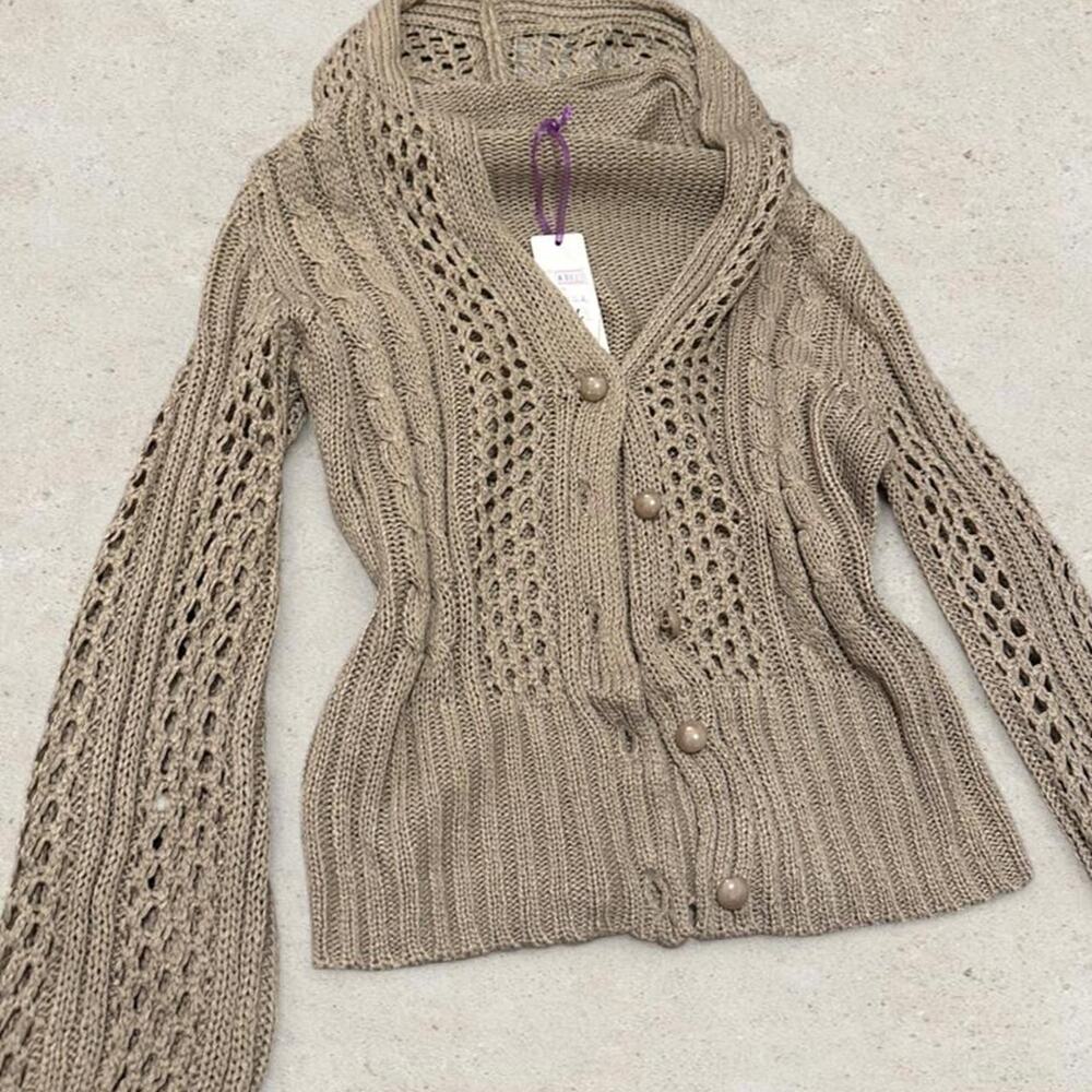 NWT Paradis Miss Open Knit Cardigan Sweater Cream Boho y2k Fairycore Size L